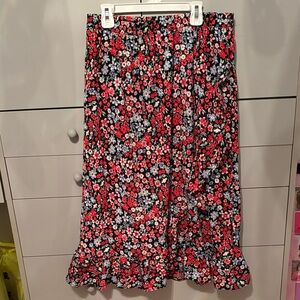 Only Red and Black Floral Midi Skirt